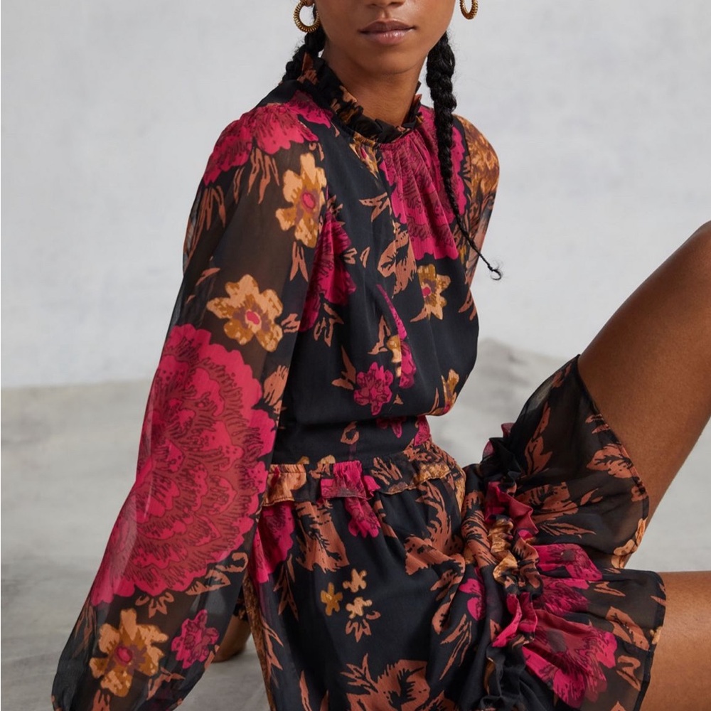 Anthropologie Porridge Black and Pink Floral Backless Dress